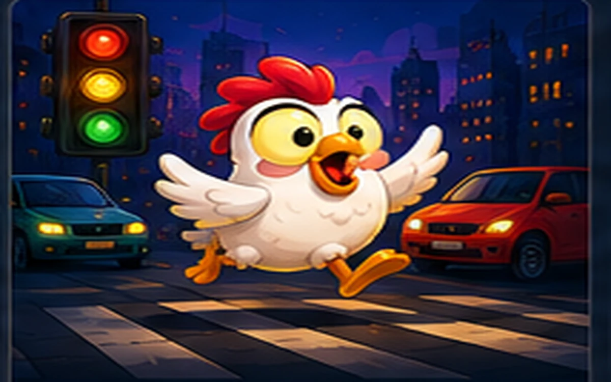 Illustration of a chicken at a fork in the road choosing between a checkmarked safe cash-out path and continuing forward, representing the cash-out decision