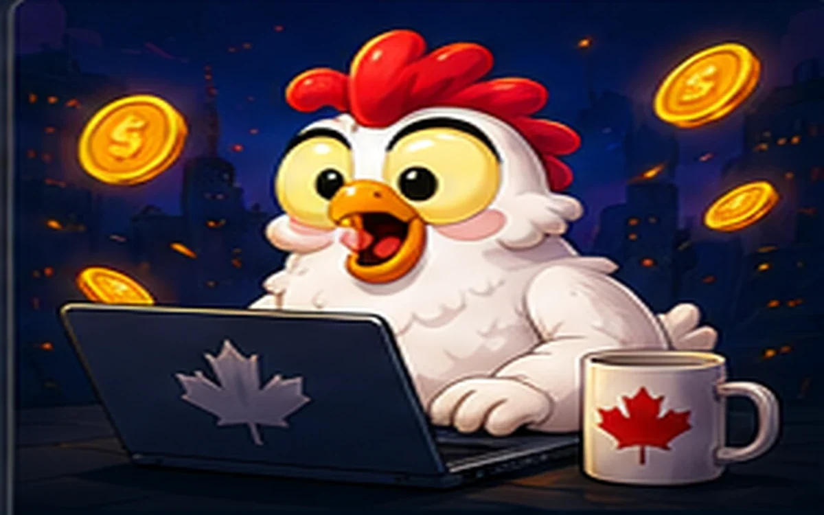 A seated chicken beside a clock icon, representing pacing play between demo and real-money sessions