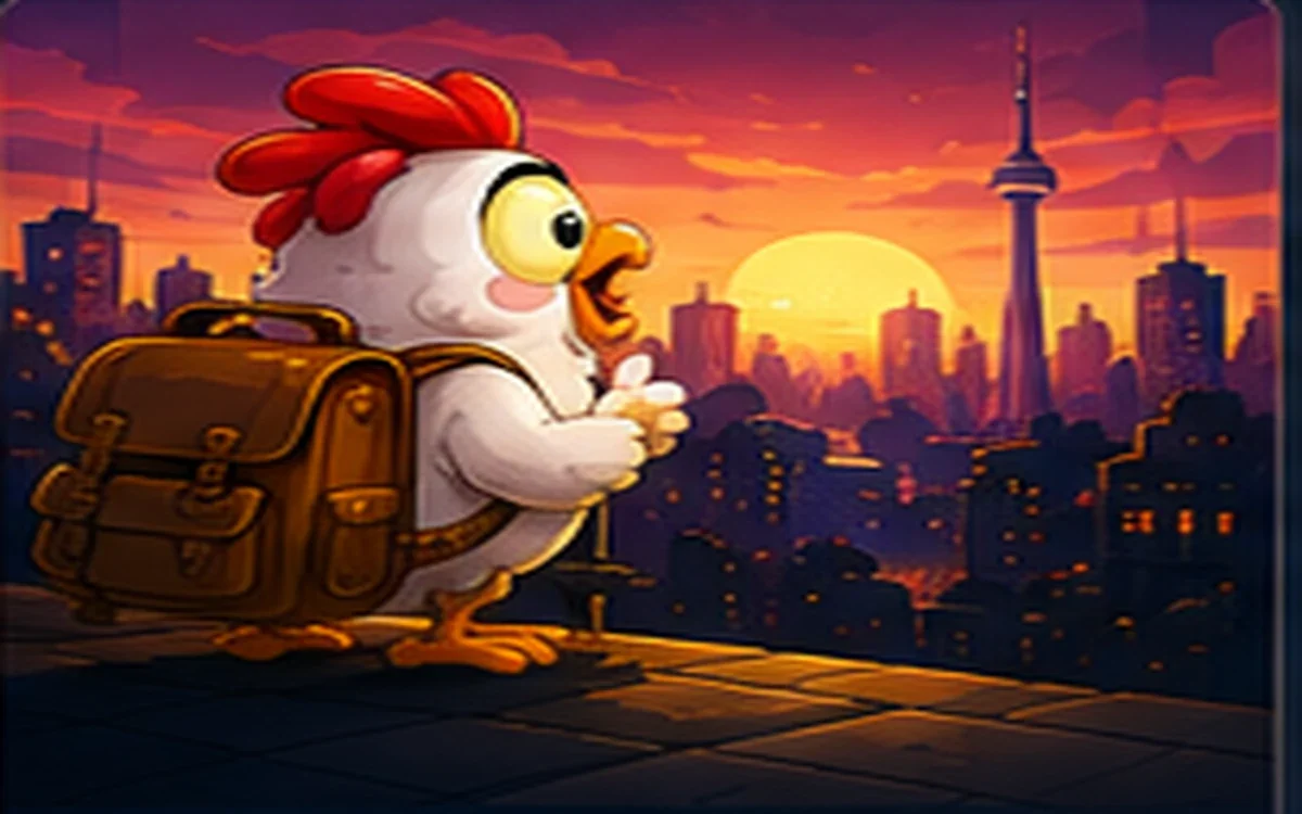 A chicken wearing an inspector visor beside a tilted clipboard, representing the reviewer's role in verifying a casino